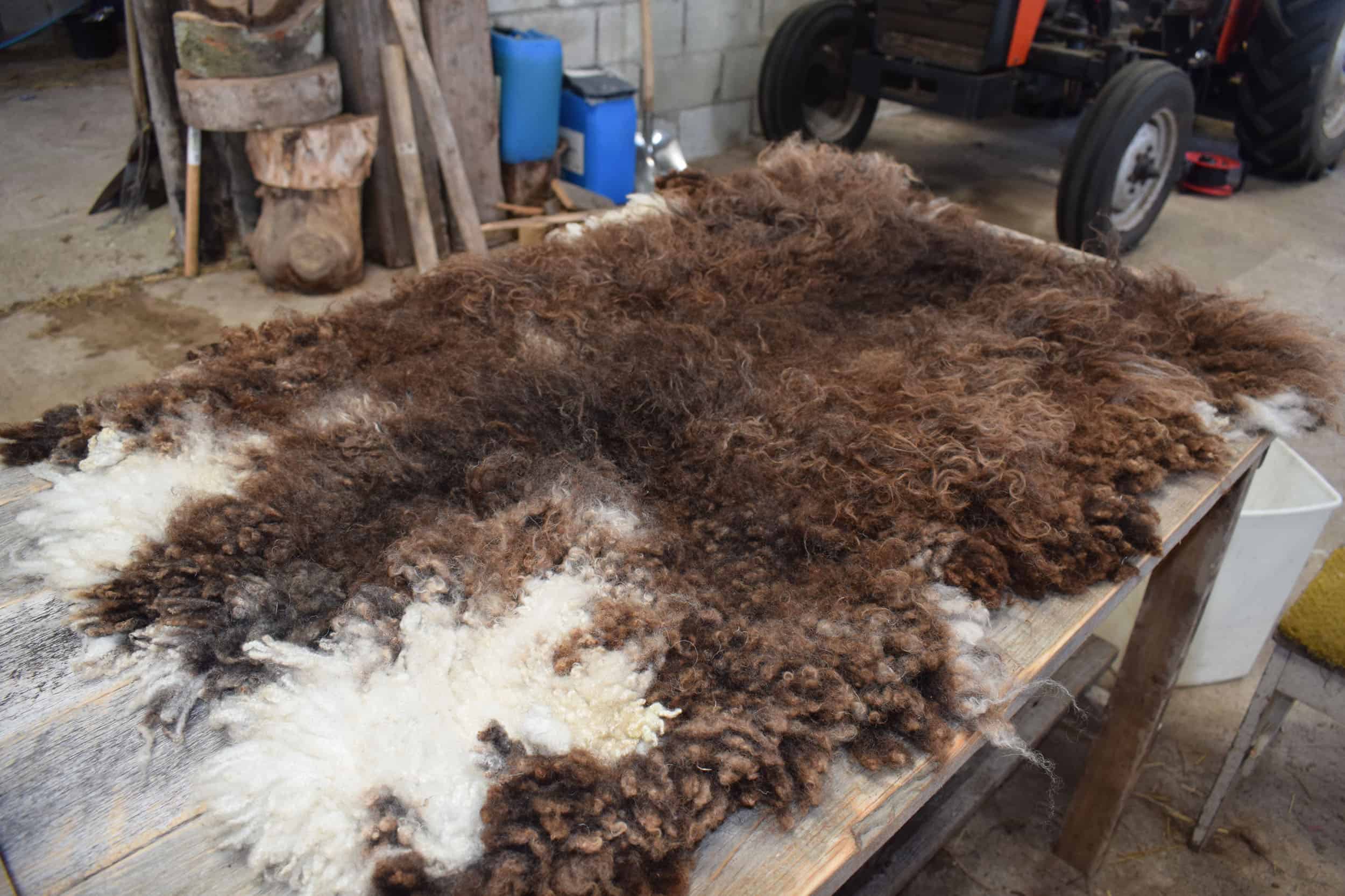handmade felted fleece wool rug blossom vegetarian sheepskin brown white
