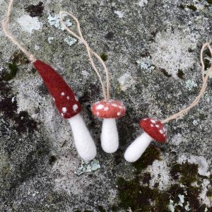 felted gnome mushroom decorations