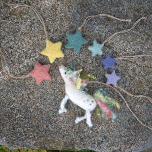 Felted unicorn rainbow stars decoration