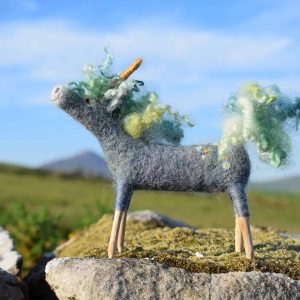 needle felted blue unicorn decoration