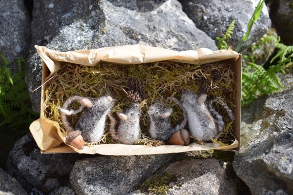 felted wool mouse figurines