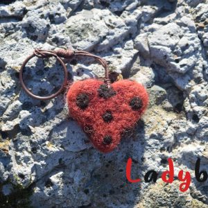 ladybug keyring heart wool handmade gift