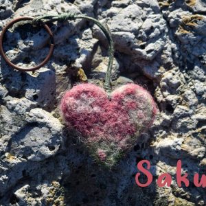 sakura cherry blossom keyring gift heart handmade wool valentines