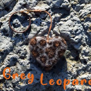 grey leopard pattern keyring gift heart handmade wool