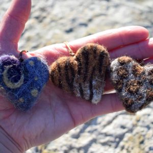 handmade wool heart keyring gift