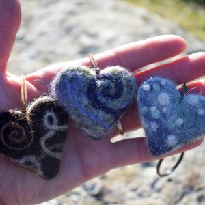 handmade wool heart keyring gift