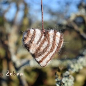 grey zebra pattern keyring gift heart handmade wool